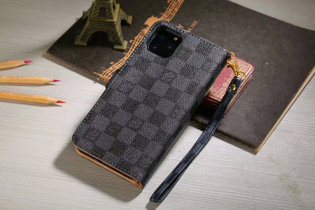 Luxury Monogram Wallet Case for Samsung – Black Checkerboard