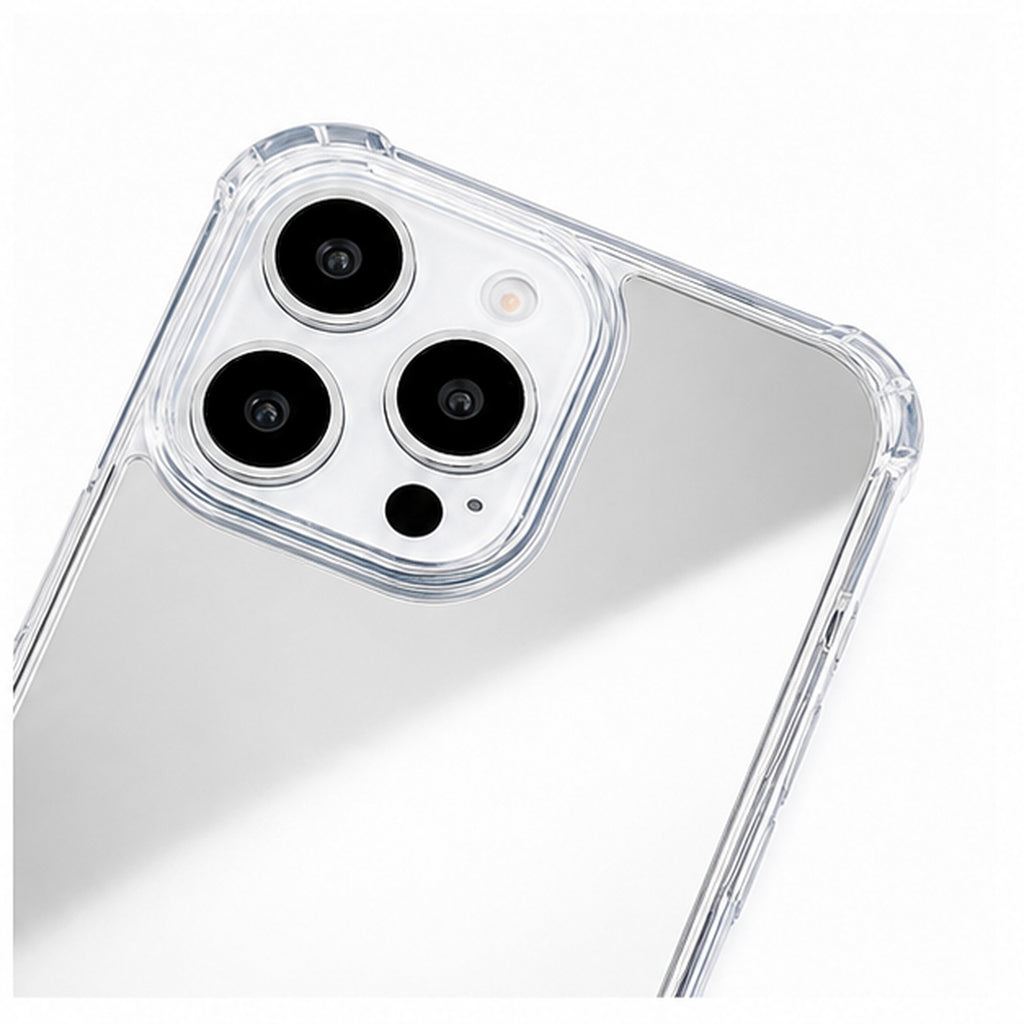 Silver mirror protective iPhone case, mirror and camera edge detail
