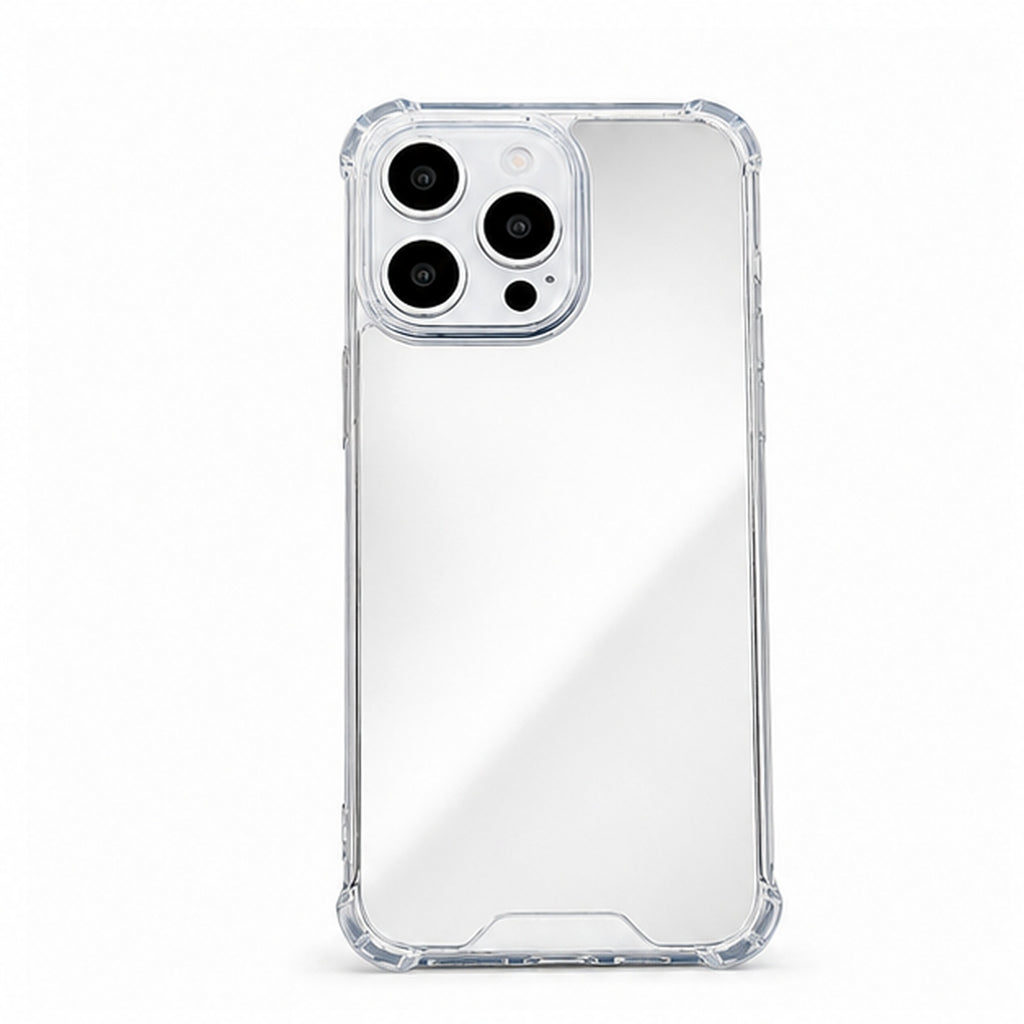 Silver mirror protective iPhone case, straight back view
