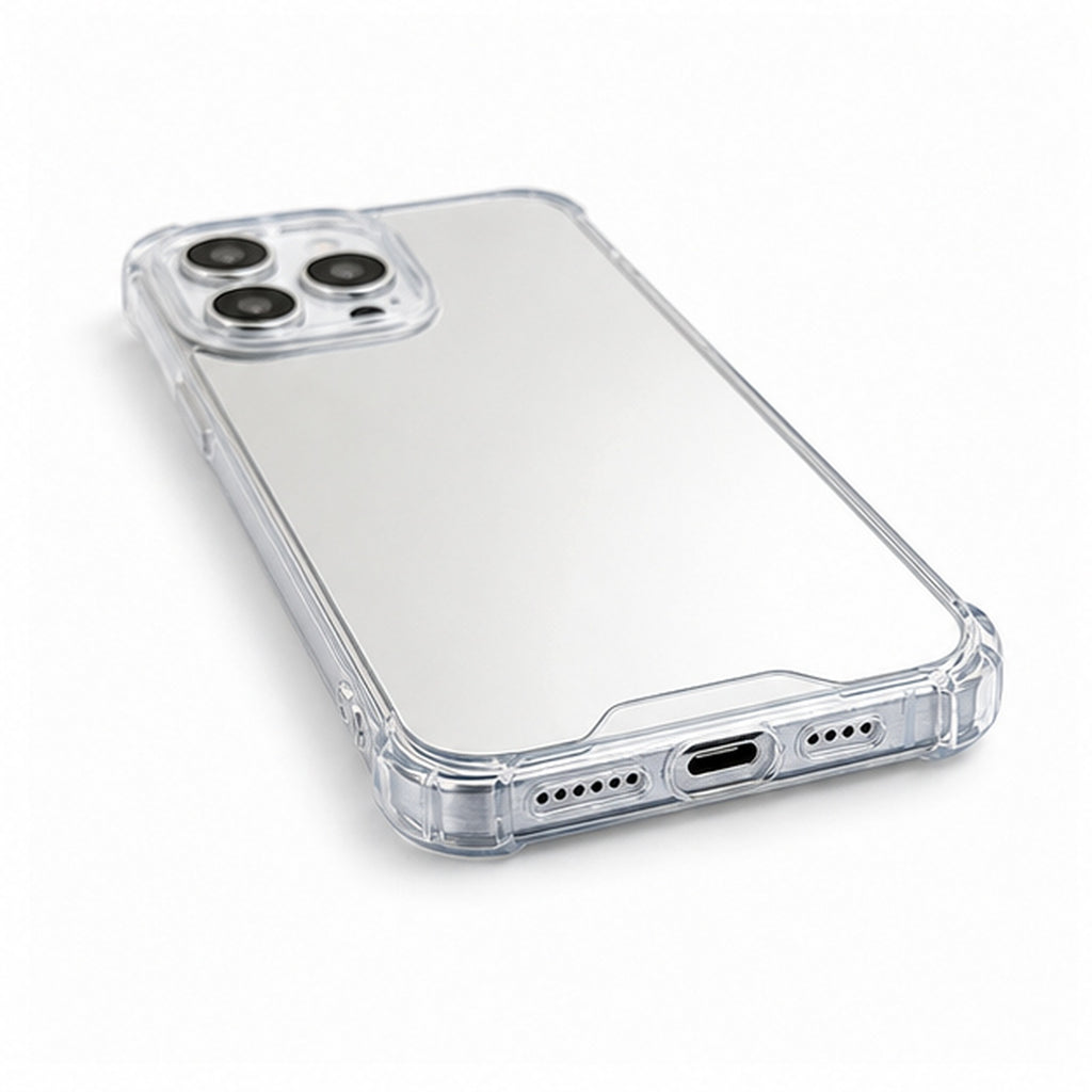 Silver mirror protective iPhone case, side and port detail