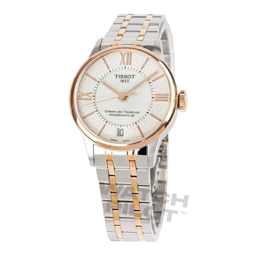 Tissot Chemin Des Tourelles Powermatic 80 Ladies White Rose Gold Watch